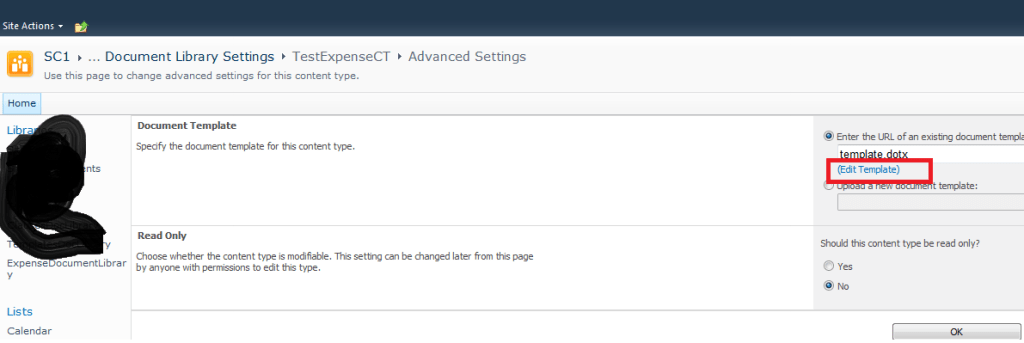 Edit Template from the Document ContentType of the document library